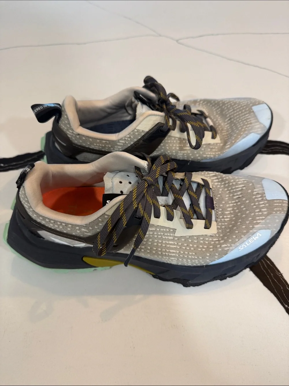 Salewa Women’s Beige Trail Running Shoes with Mint Accent